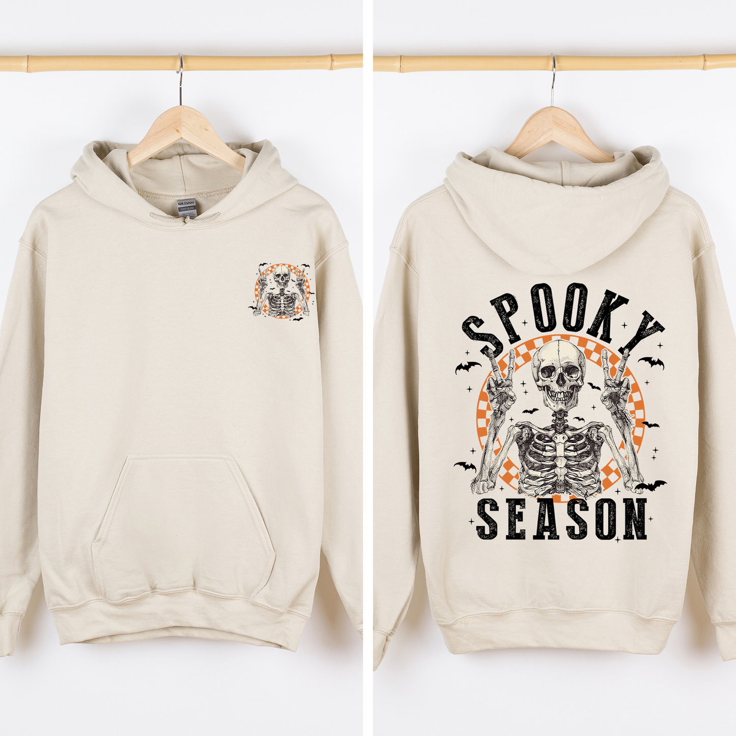 Spooky Season, Front and Back, Skeleton, Halloween, Graphic Hoodie, Hooded Sweatshirt