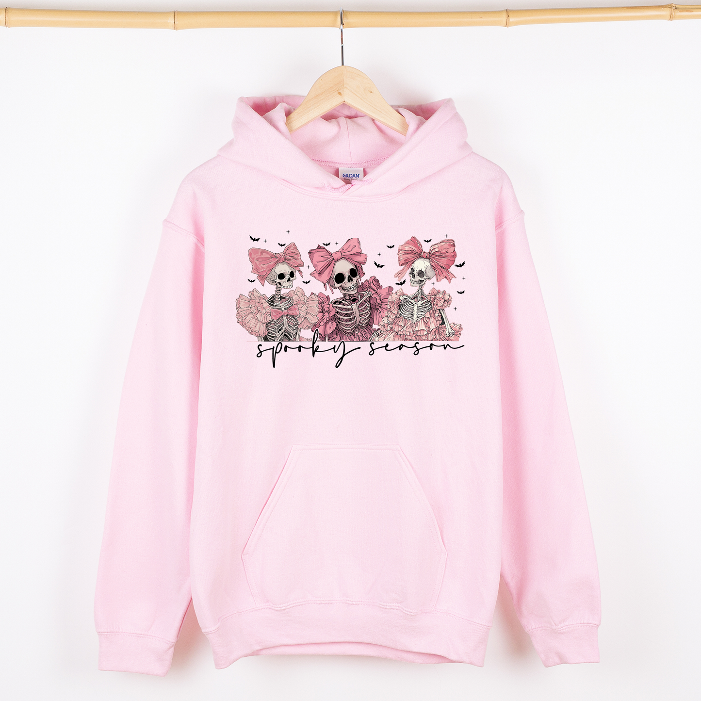 Spooky Season, Pink Skeletons, Cute, Coquette, Ribbon, Bows, Halloween, Graphic Hoodie, Hooded Sweatshirt