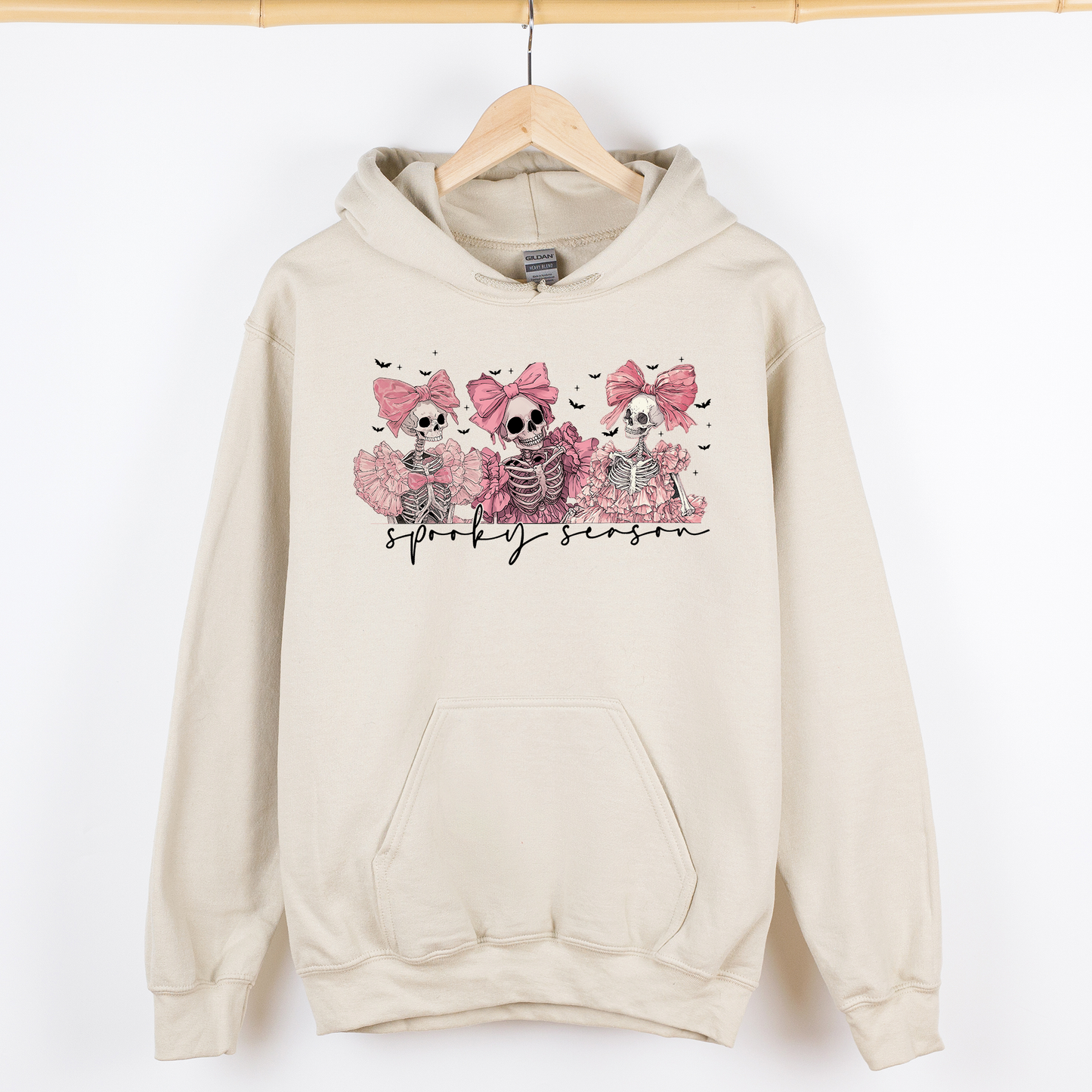 Spooky Season, Pink Skeletons, Cute, Coquette, Ribbon, Bows, Halloween, Graphic Hoodie, Hooded Sweatshirt