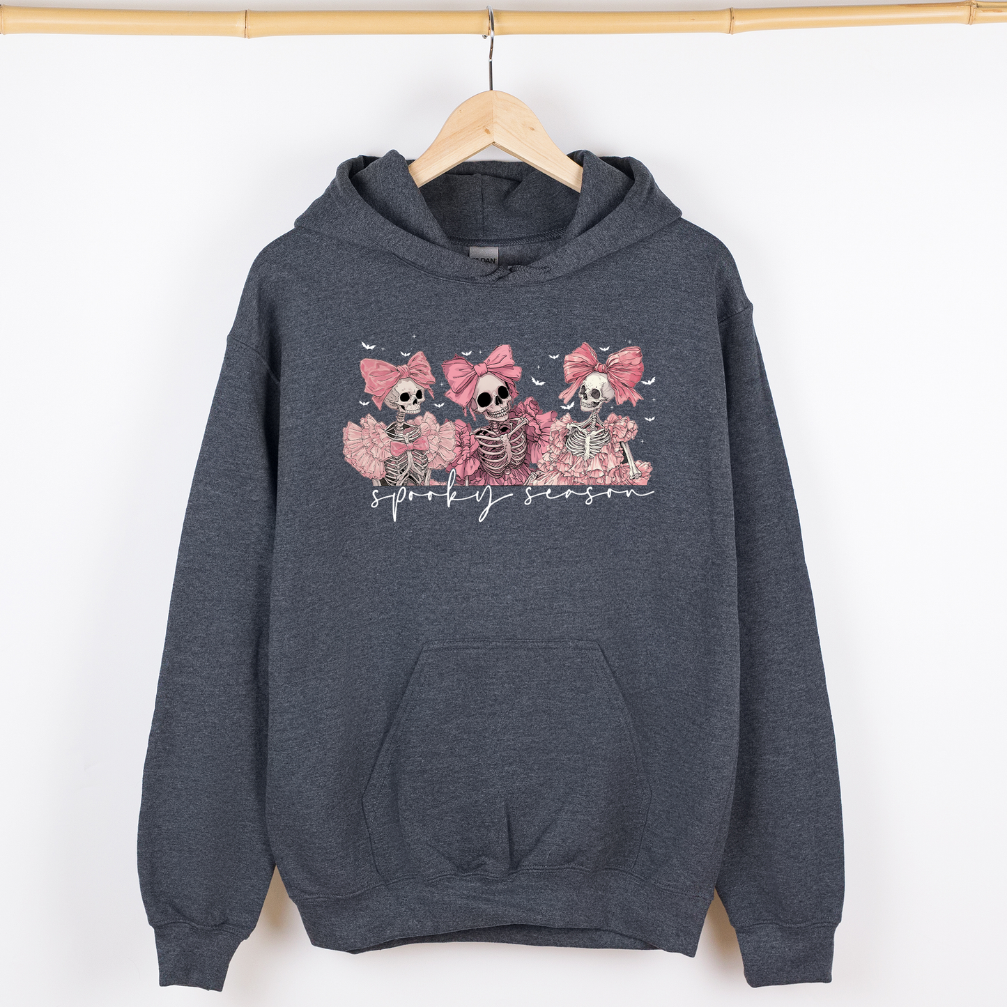 Spooky Season, Pink Skeletons, Cute, Coquette, Ribbon, Bows, Halloween, Graphic Hoodie, Hooded Sweatshirt