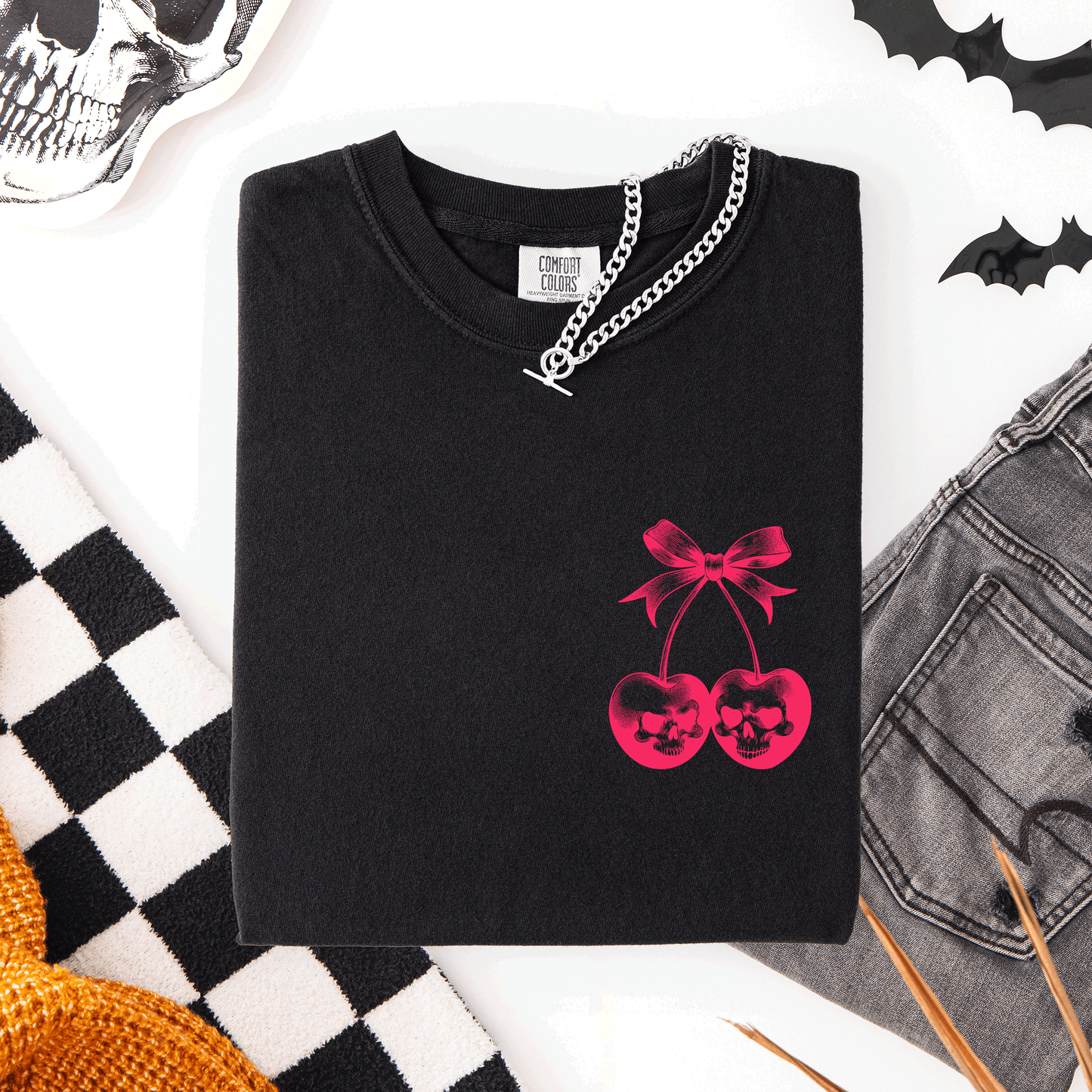 Spooky Skull Cherries, Coquette, Halloween, Skeleton, Comfort Colors T-Shirt