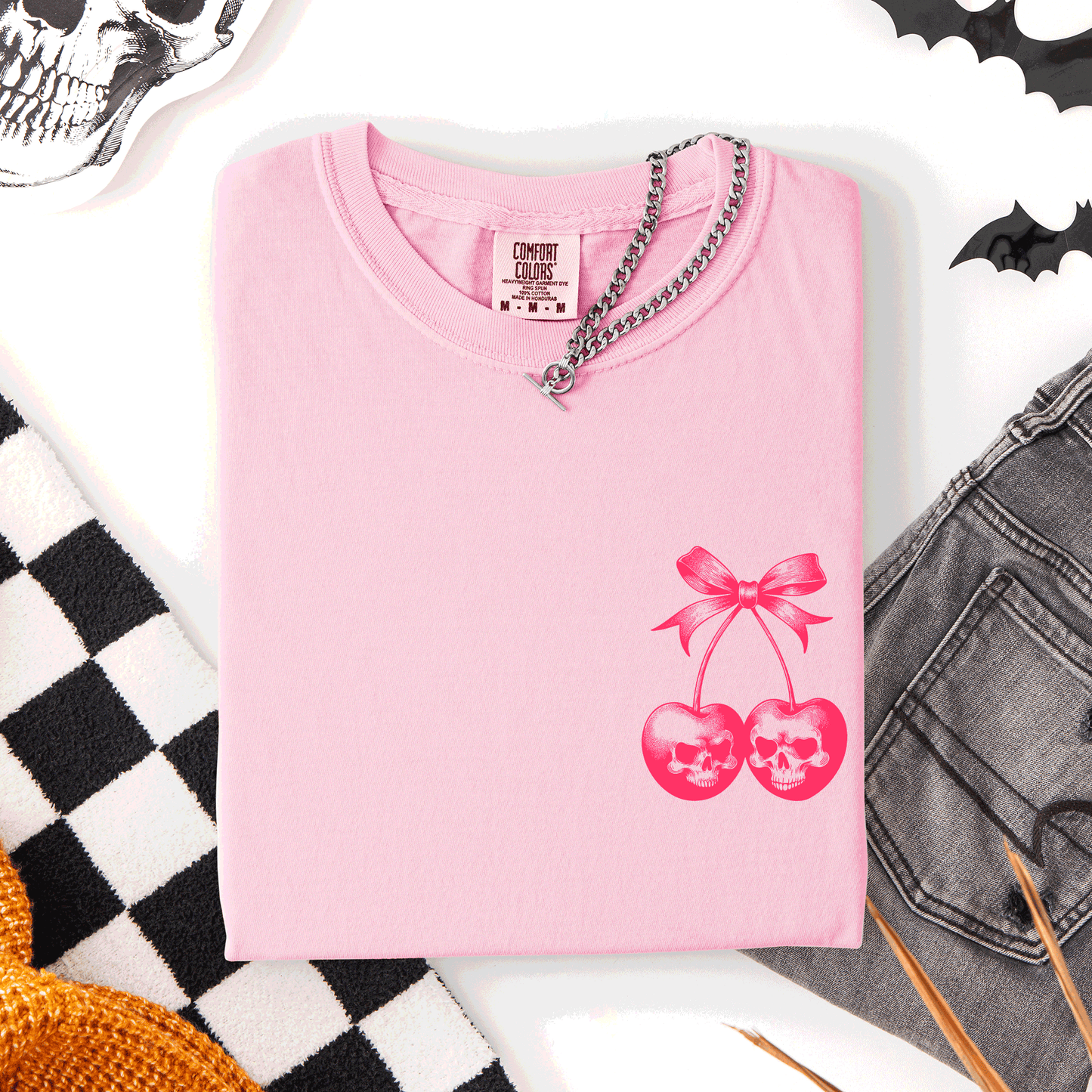 Spooky Skull Cherries, Coquette, Halloween, Skeleton, Comfort Colors T-Shirt