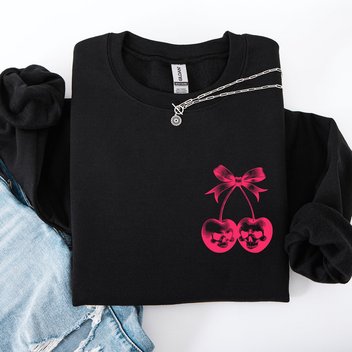 Spooky Skull Cherries, Coquette, Halloween, Skeleton Sweatshirt