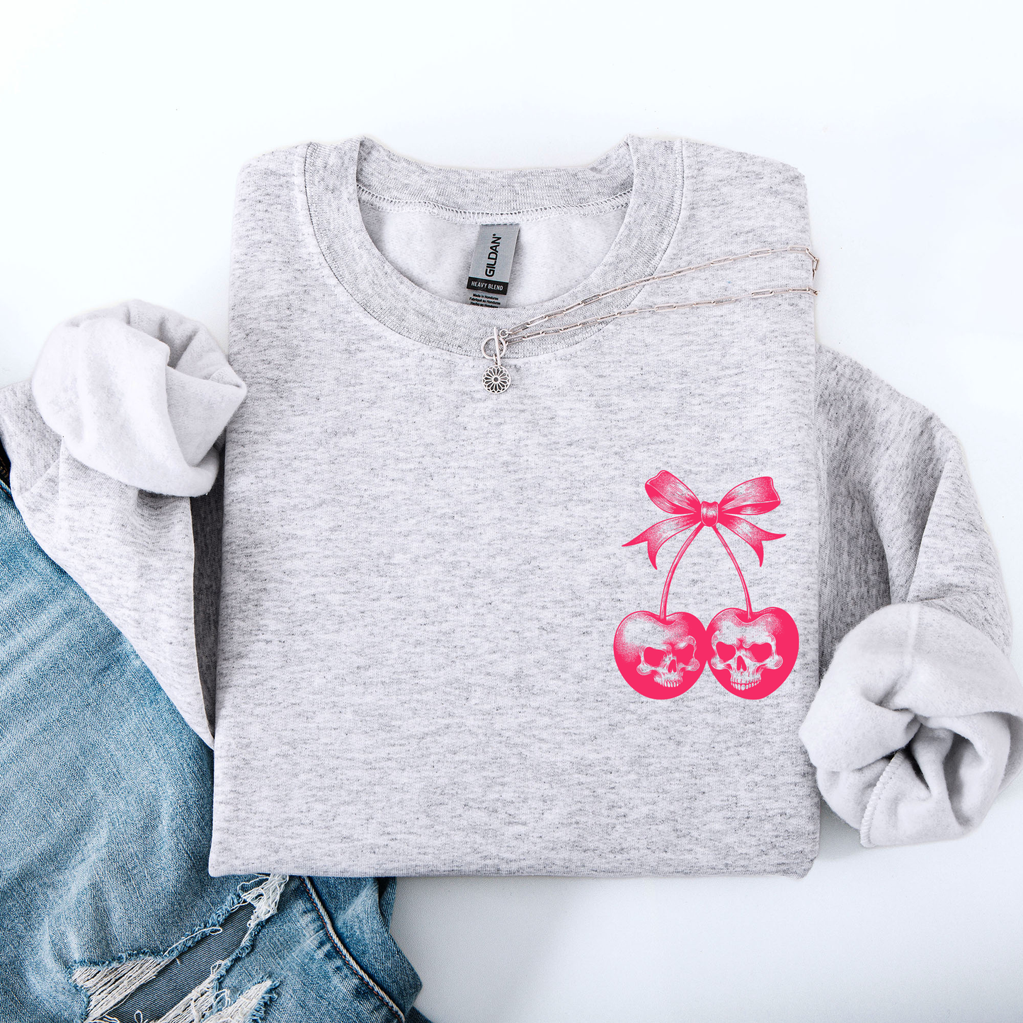 Spooky Skull Cherries, Coquette, Halloween, Skeleton Sweatshirt