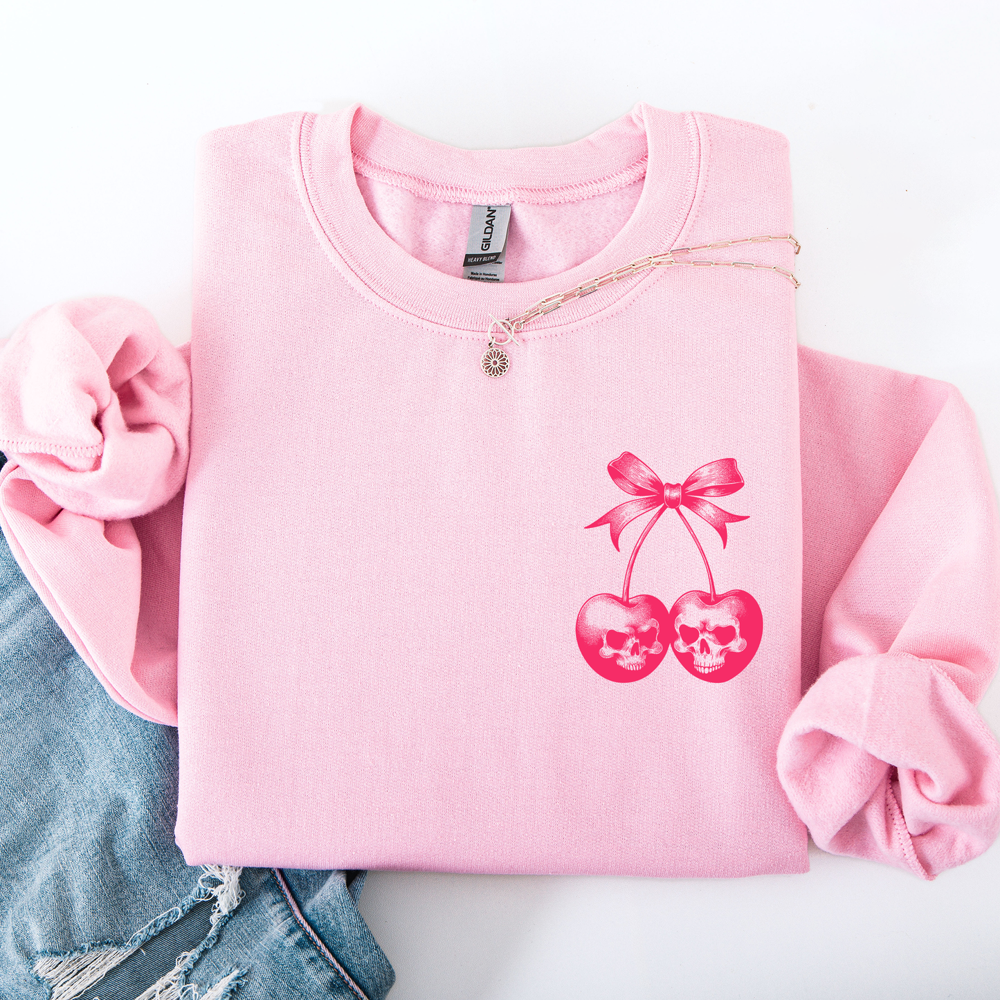 Spooky Skull Cherries, Coquette, Halloween, Skeleton Sweatshirt