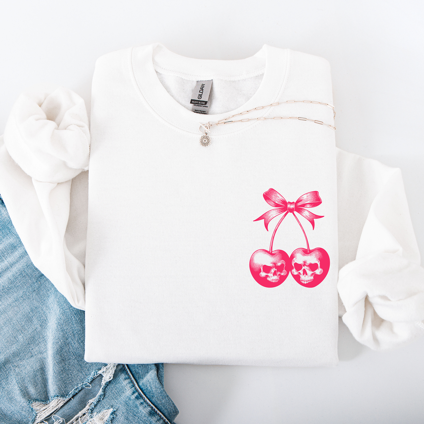 Spooky Skull Cherries, Coquette, Halloween, Skeleton Sweatshirt