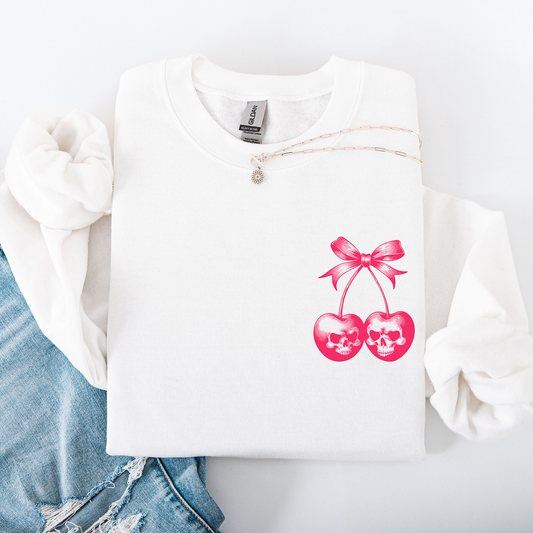 Spooky Skull Cherries, Coquette, Halloween, Skeleton Sweatshirt