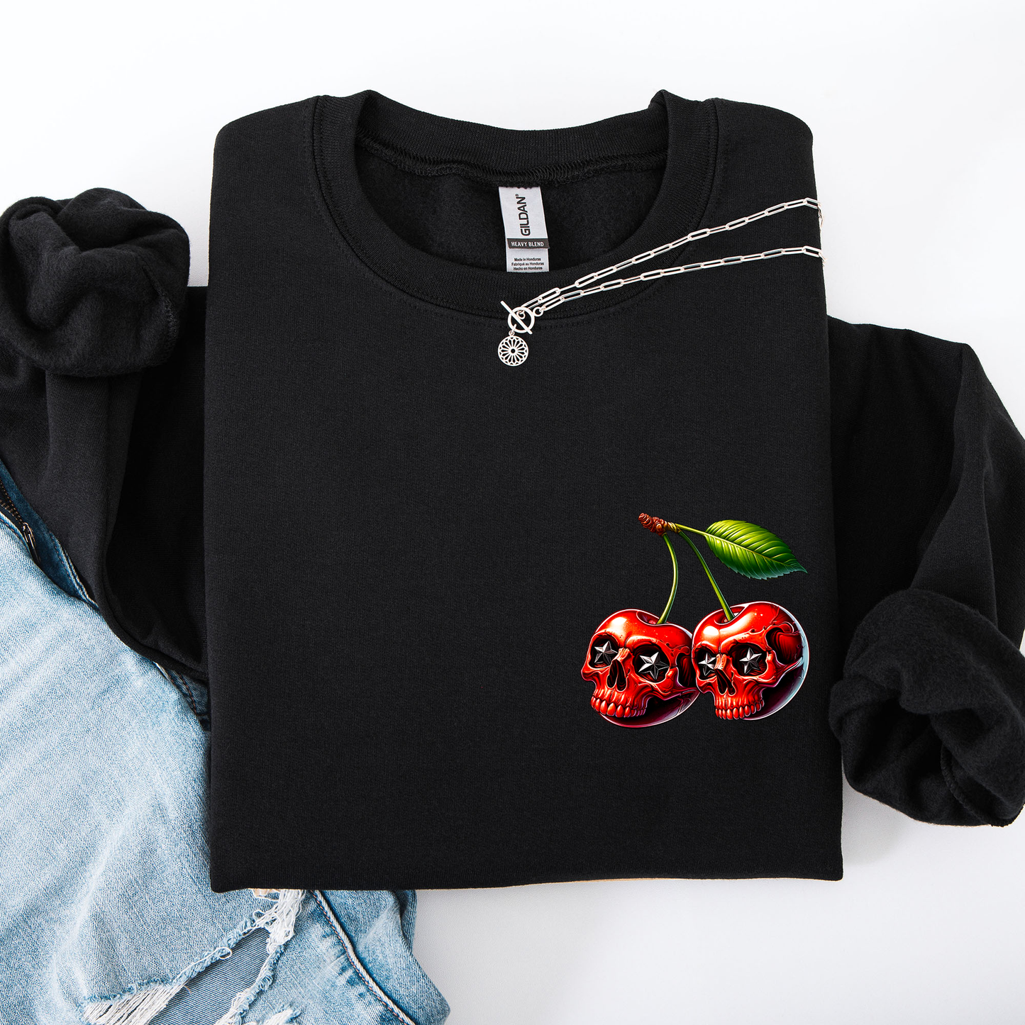 Spooky Skull Cherries, Halloween, Skeleton, Stars Sweatshirt
