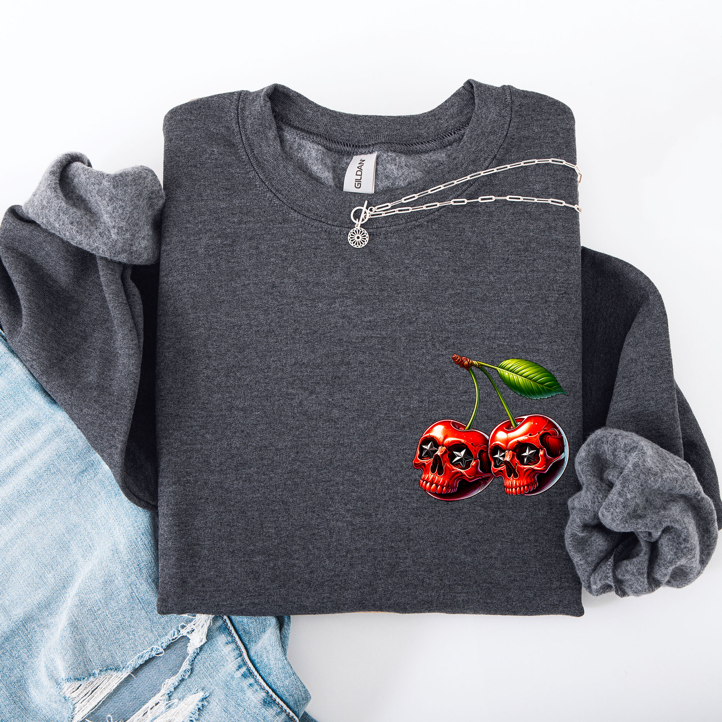 Spooky Skull Cherries, Halloween, Skeleton, Stars Sweatshirt