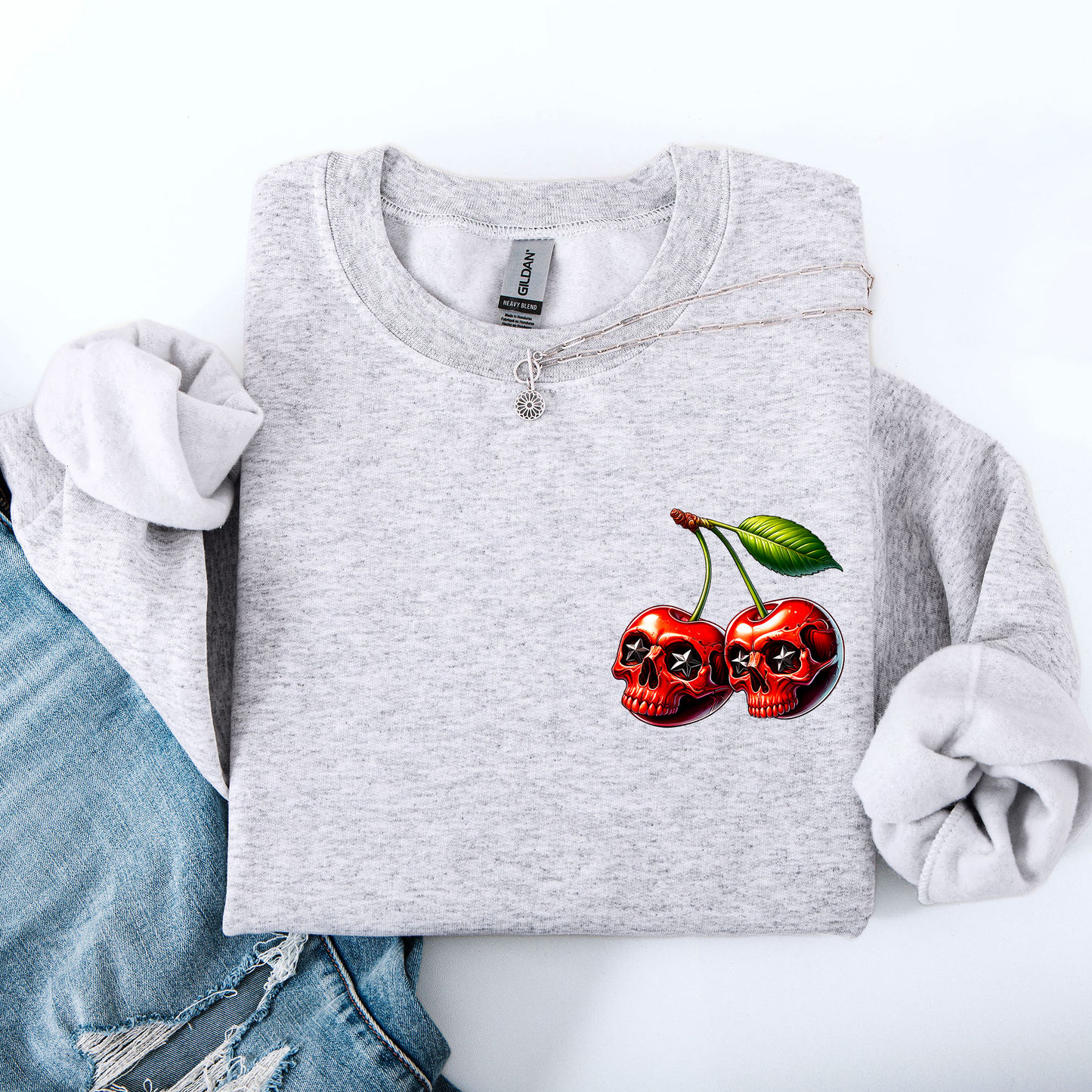 Spooky Skull Cherries, Halloween, Skeleton, Stars Sweatshirt