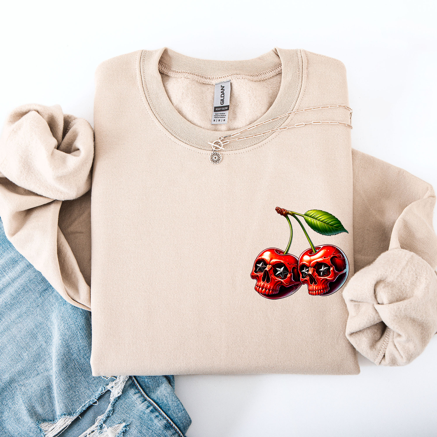 Spooky Skull Cherries, Halloween, Skeleton, Stars Sweatshirt