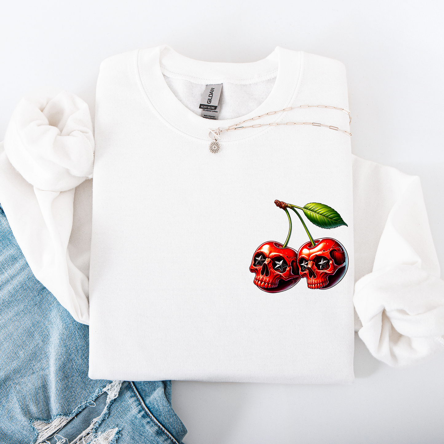 Spooky Skull Cherries, Halloween, Skeleton, Stars Sweatshirt