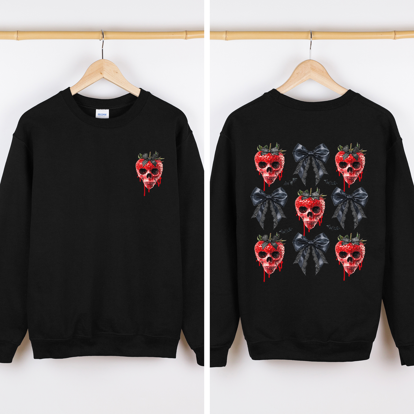 Spooky Strawberry Skeleton, Halloween, Creepy, Front and Back Sweatshirt