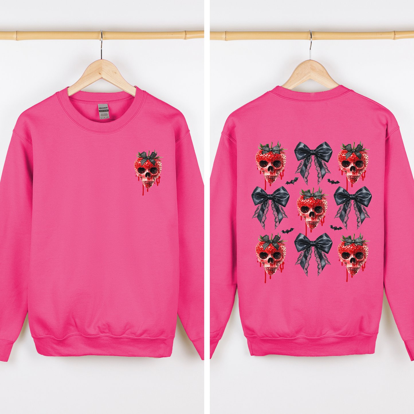 Spooky Strawberry Skeleton, Halloween, Creepy, Front and Back Sweatshirt