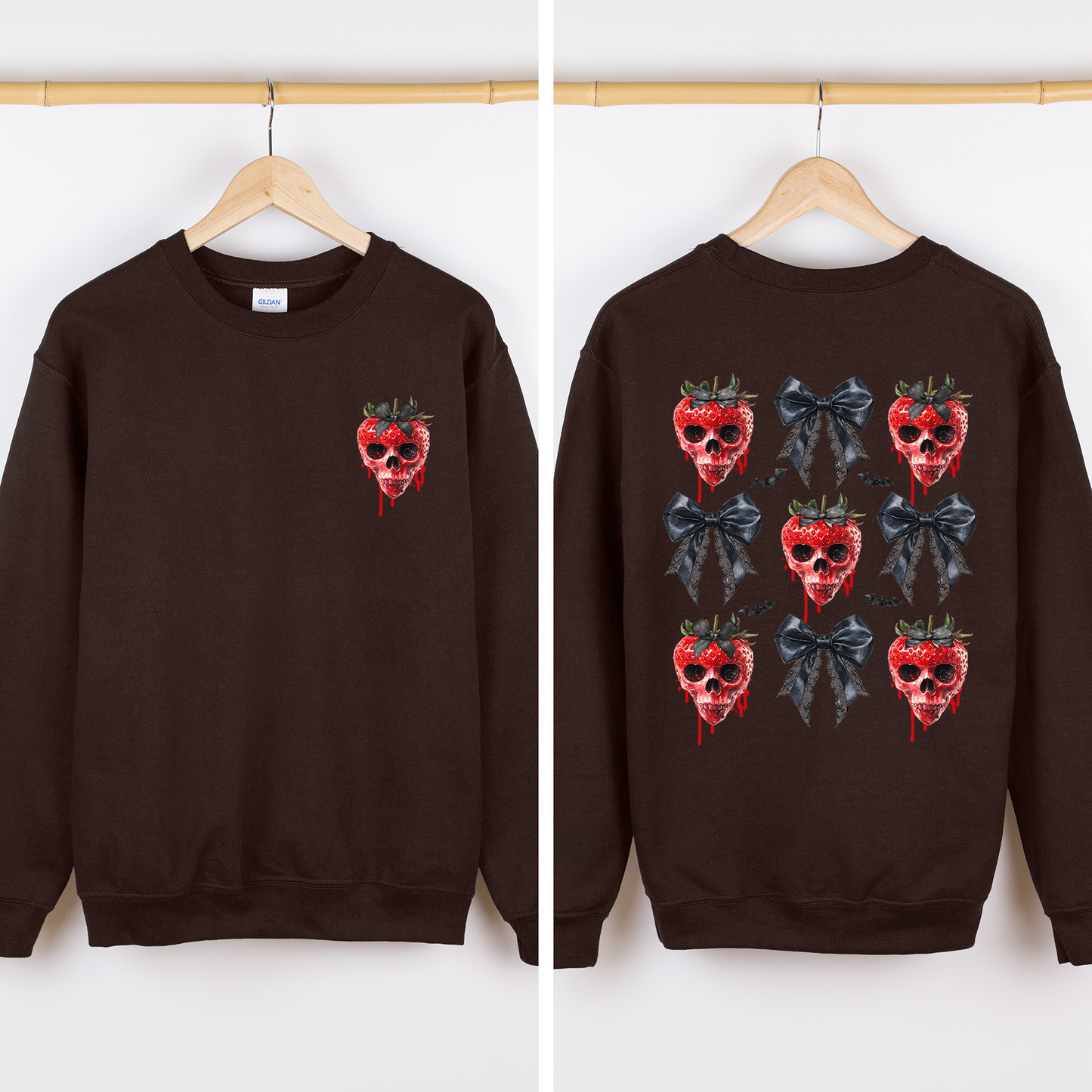 Spooky Strawberry Skeleton, Halloween, Creepy, Front and Back Sweatshirt