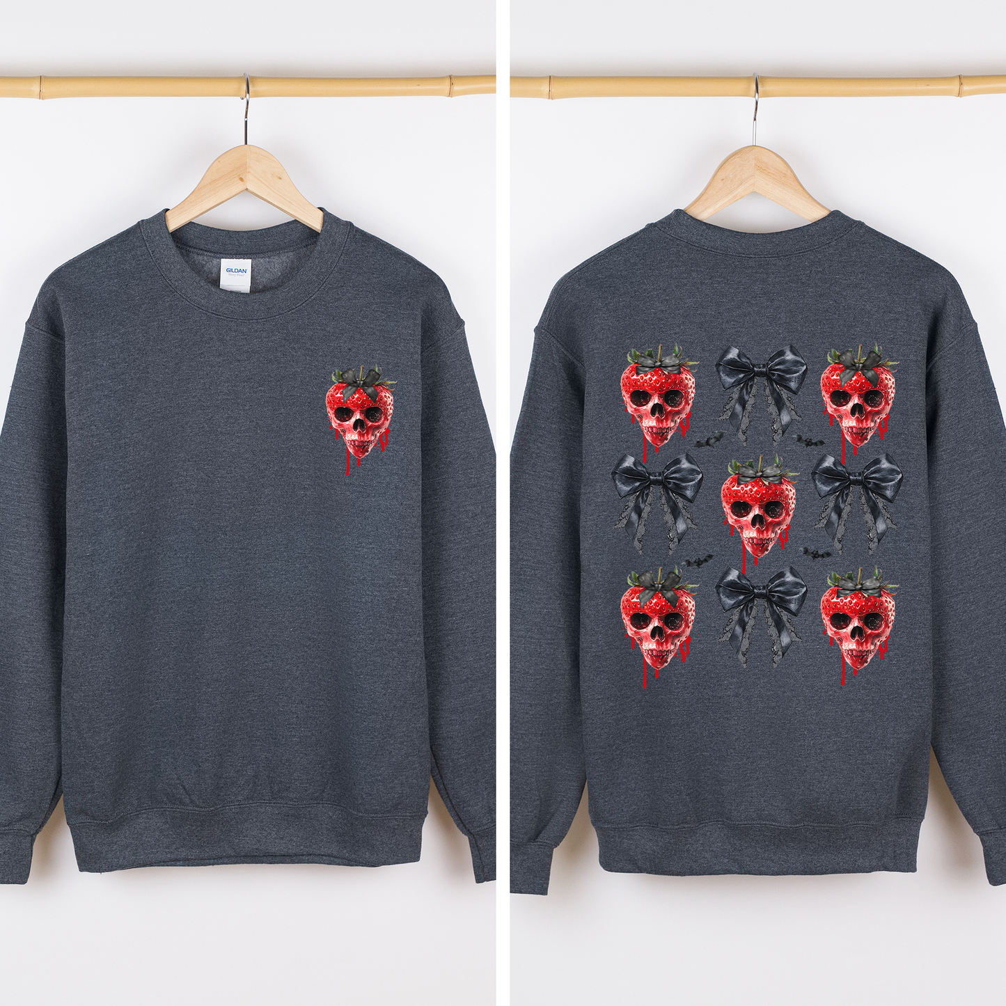 Spooky Strawberry Skeleton, Halloween, Creepy, Front and Back Sweatshirt