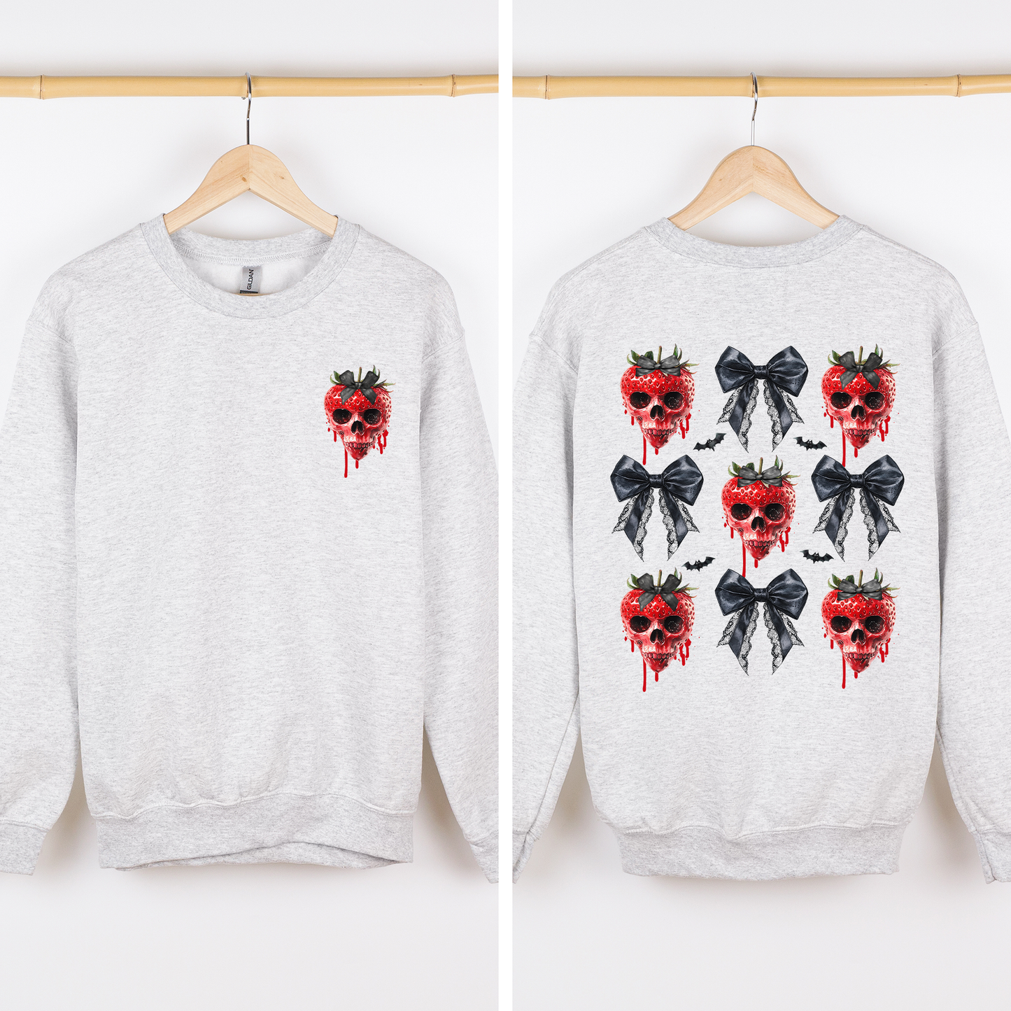 Spooky Strawberry Skeleton, Halloween, Creepy, Front and Back Sweatshirt