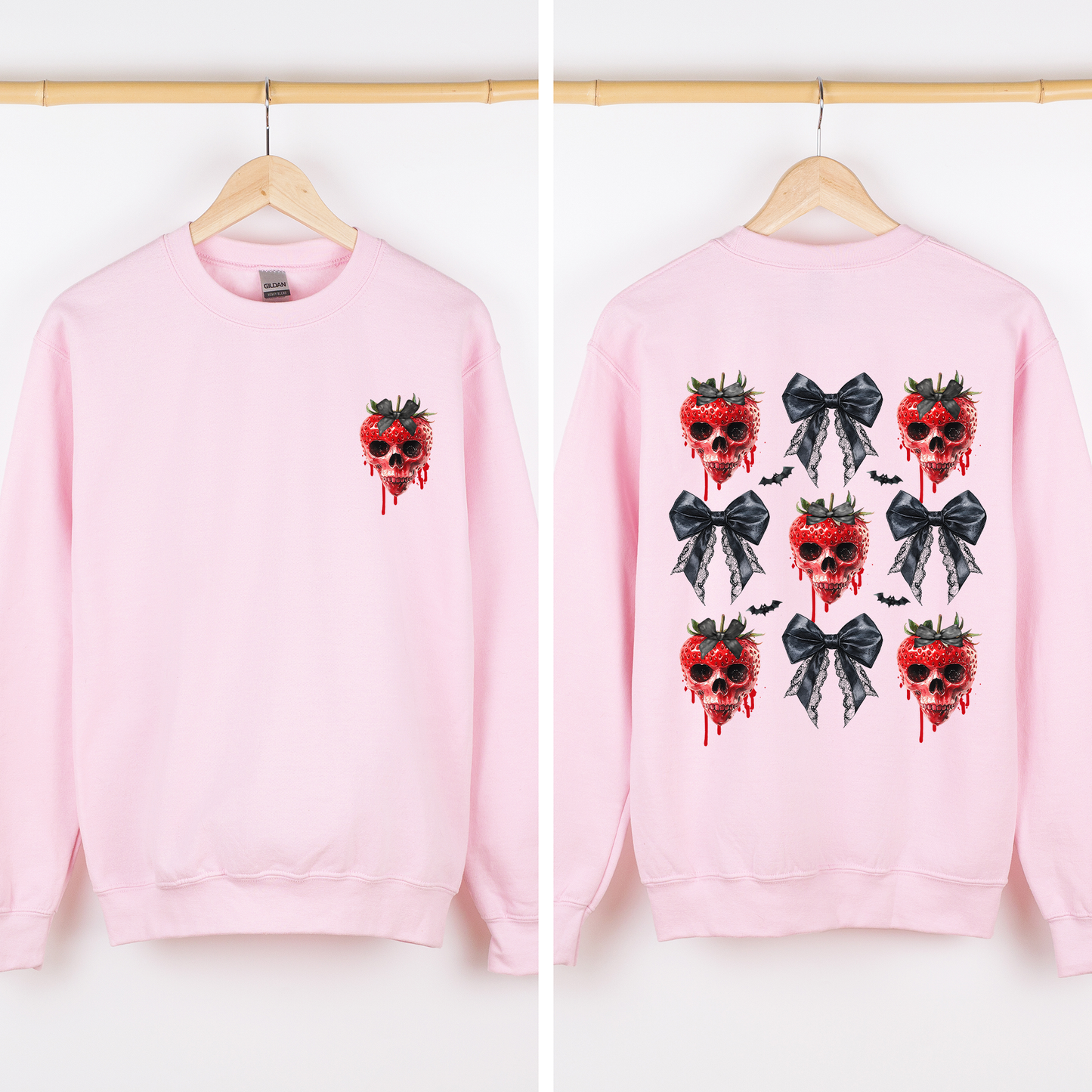 Spooky Strawberry Skeleton, Halloween, Creepy, Front and Back Sweatshirt