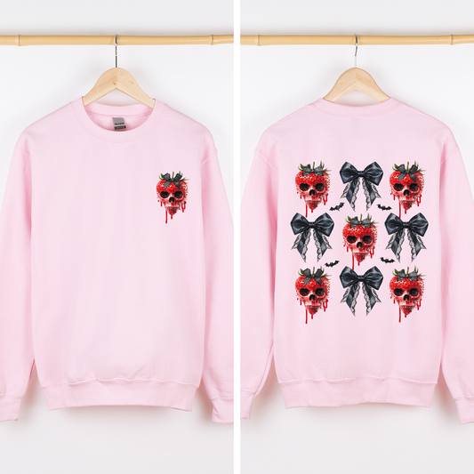 Spooky Strawberry Skeleton, Halloween, Creepy, Front and Back Sweatshirt
