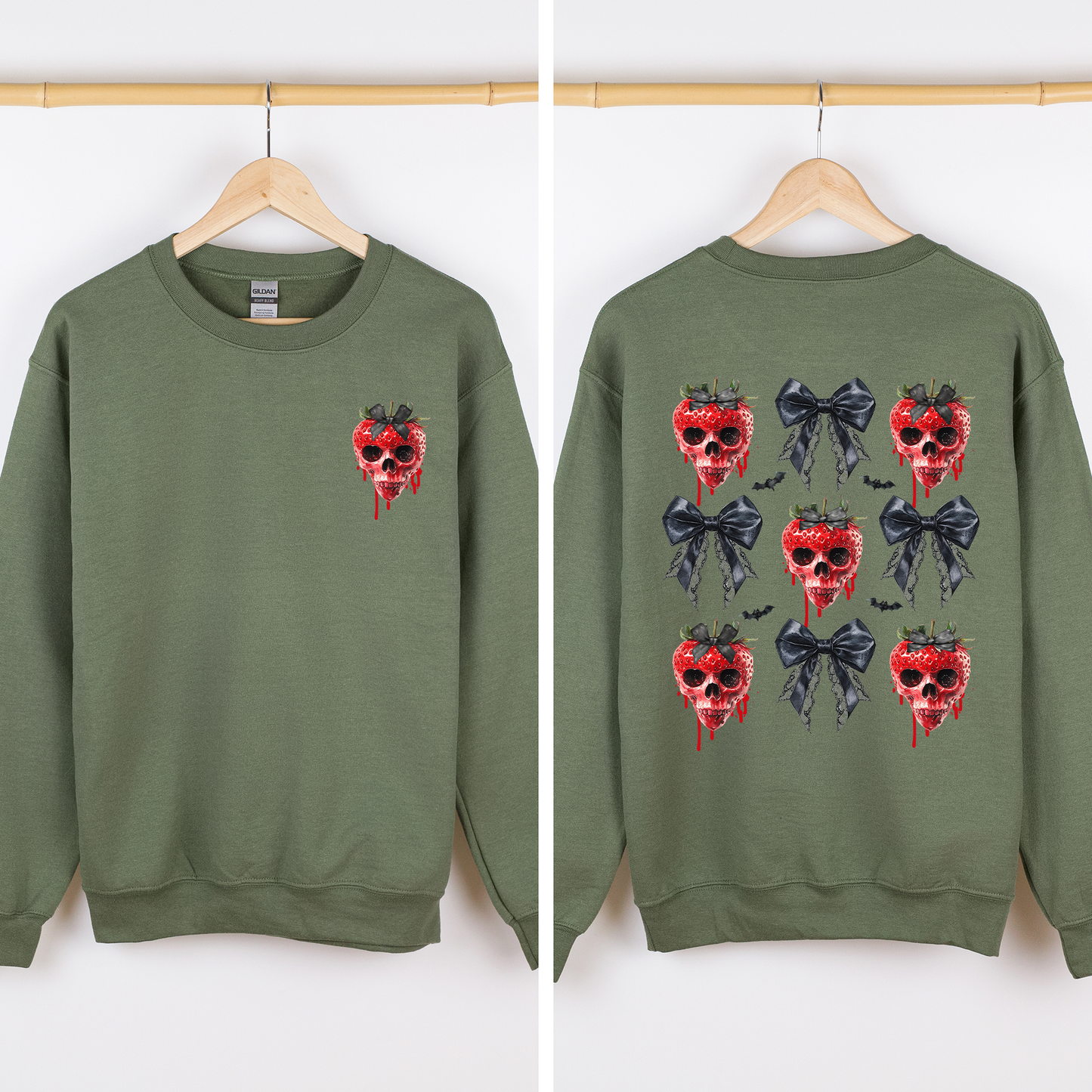 Spooky Strawberry Skeleton, Halloween, Creepy, Front and Back Sweatshirt