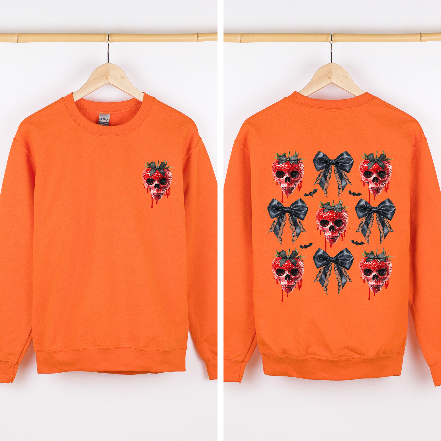Spooky Strawberry Skeleton, Halloween, Creepy, Front and Back Sweatshirt