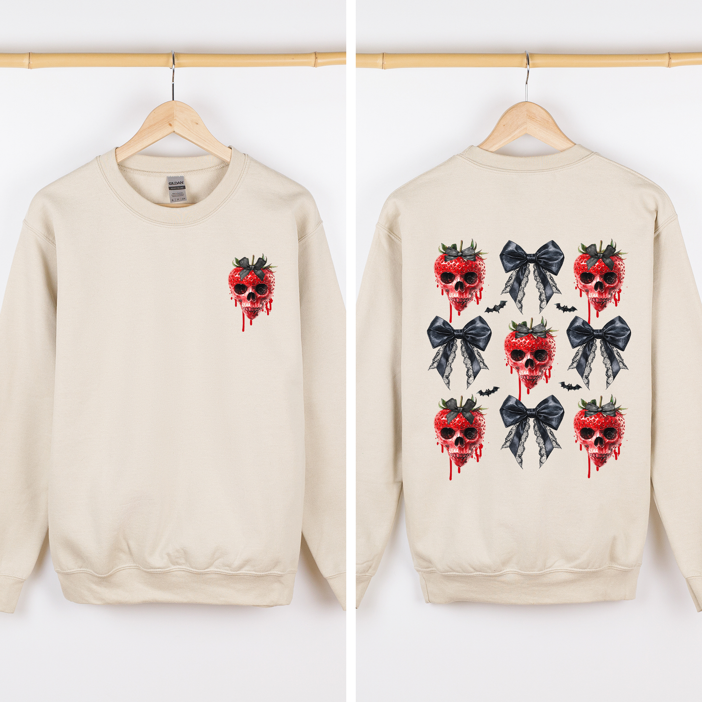 Spooky Strawberry Skeleton, Halloween, Creepy, Front and Back Sweatshirt