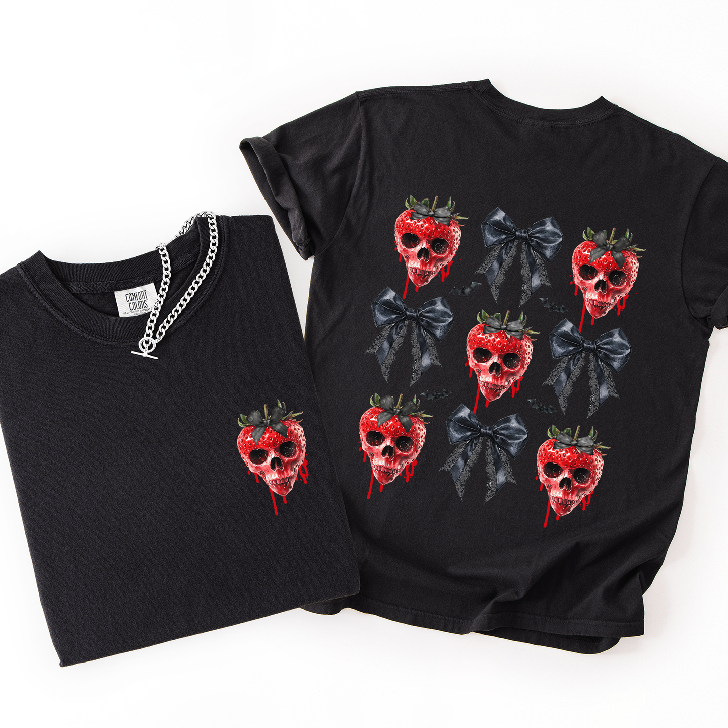 Spooky Strawberry Skeleton, Halloween, Creepy, Front and Back, Comfort Colors T-Shirt