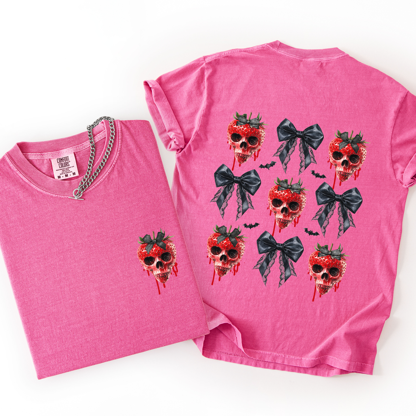 Spooky Strawberry Skeleton, Halloween, Creepy, Front and Back, Comfort Colors T-Shirt