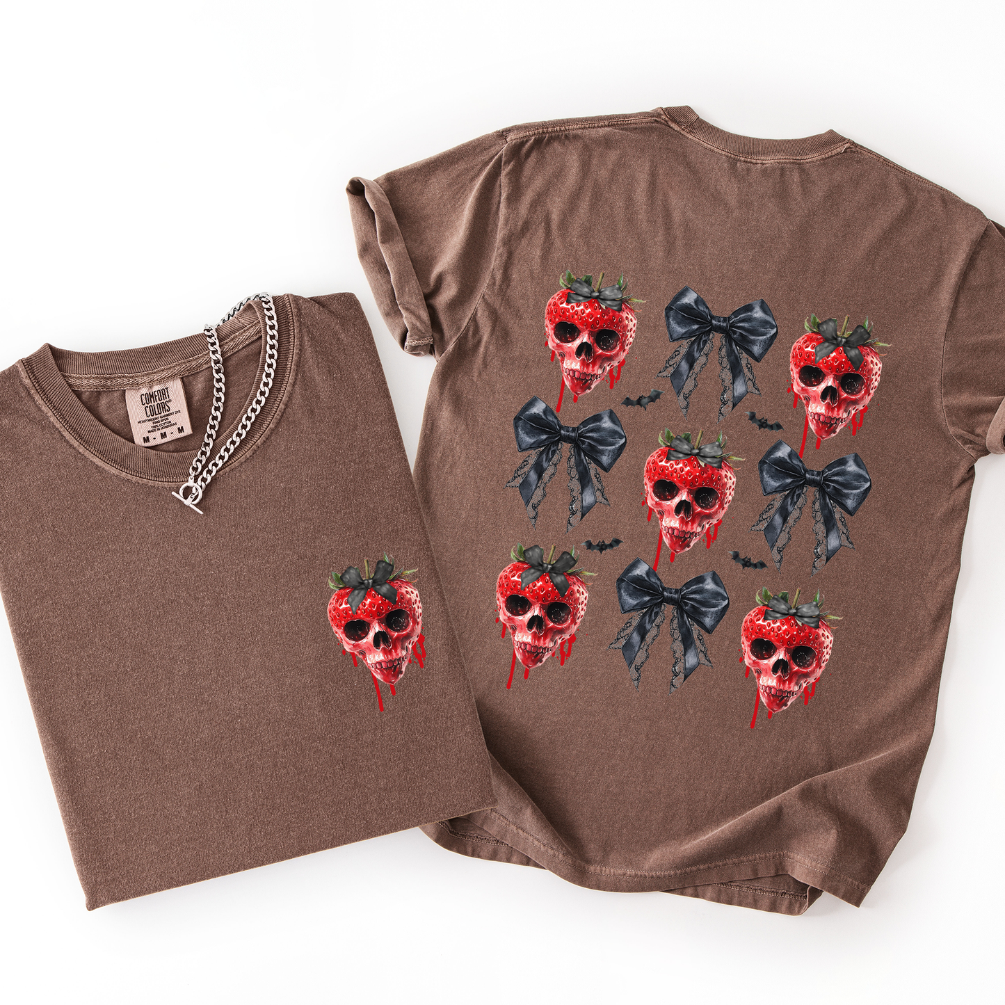 Spooky Strawberry Skeleton, Halloween, Creepy, Front and Back, Comfort Colors T-Shirt
