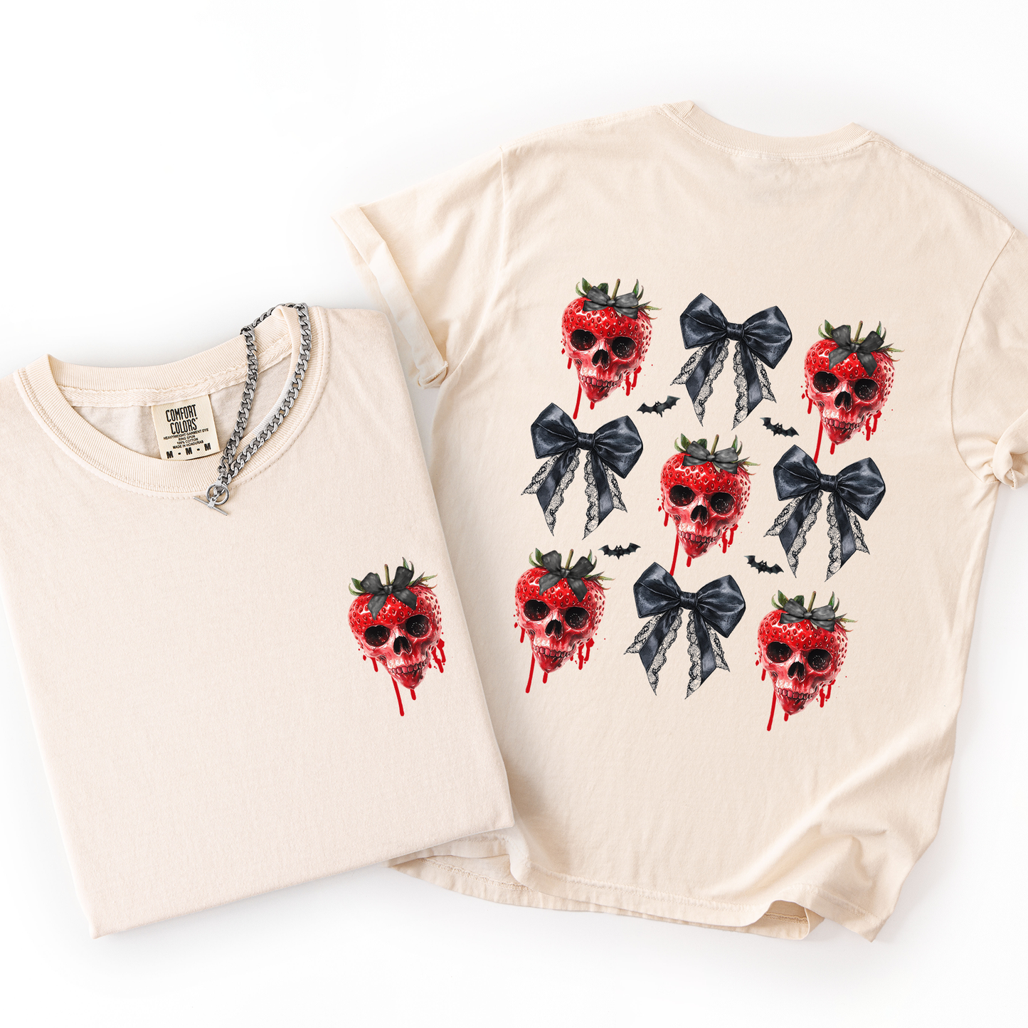 Spooky Strawberry Skeleton, Halloween, Creepy, Front and Back, Comfort Colors T-Shirt