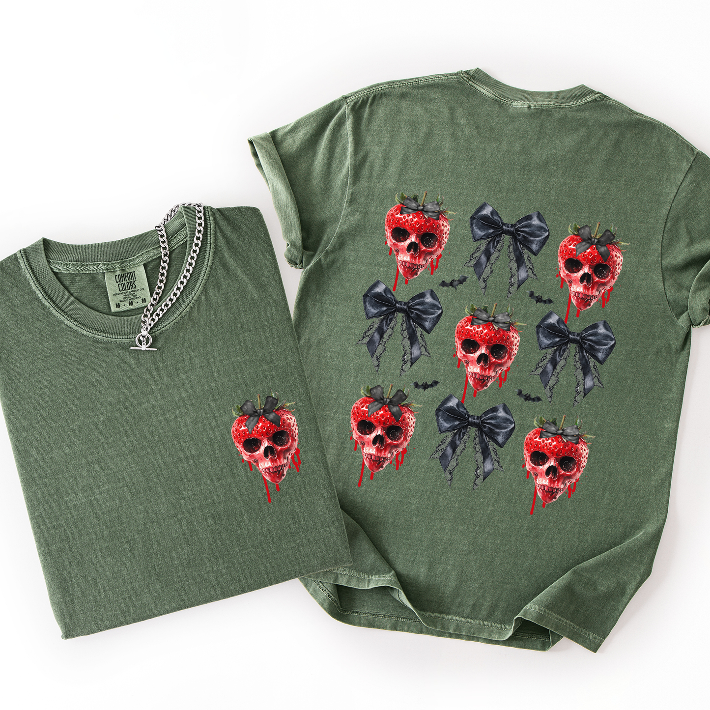 Spooky Strawberry Skeleton, Halloween, Creepy, Front and Back, Comfort Colors T-Shirt