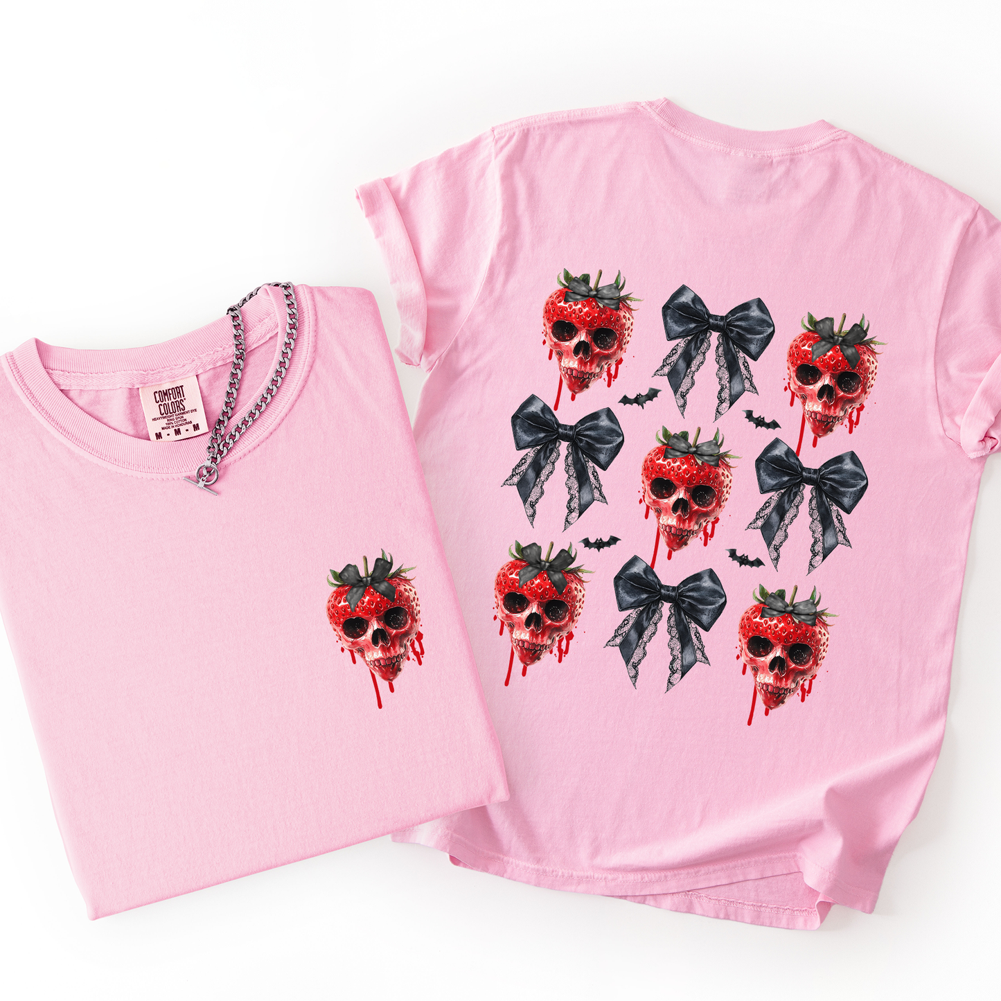 Spooky Strawberry Skeleton, Halloween, Creepy, Front and Back, Comfort Colors T-Shirt
