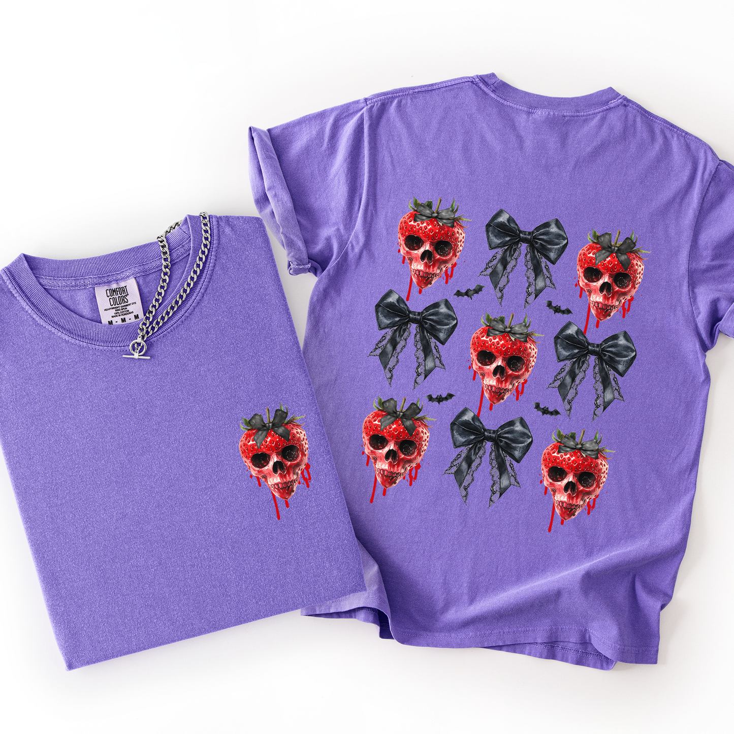 Spooky Strawberry Skeleton, Halloween, Creepy, Front and Back, Comfort Colors T-Shirt