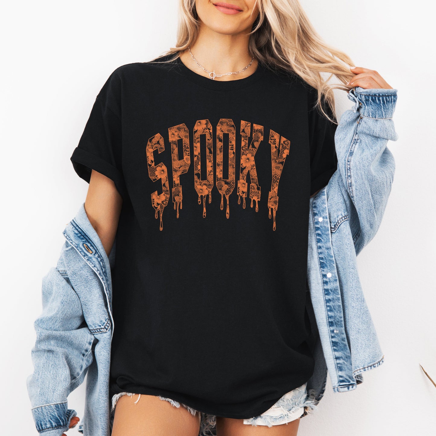 Spooky, Faux Lace, Halloween, Coquette, Tshirt