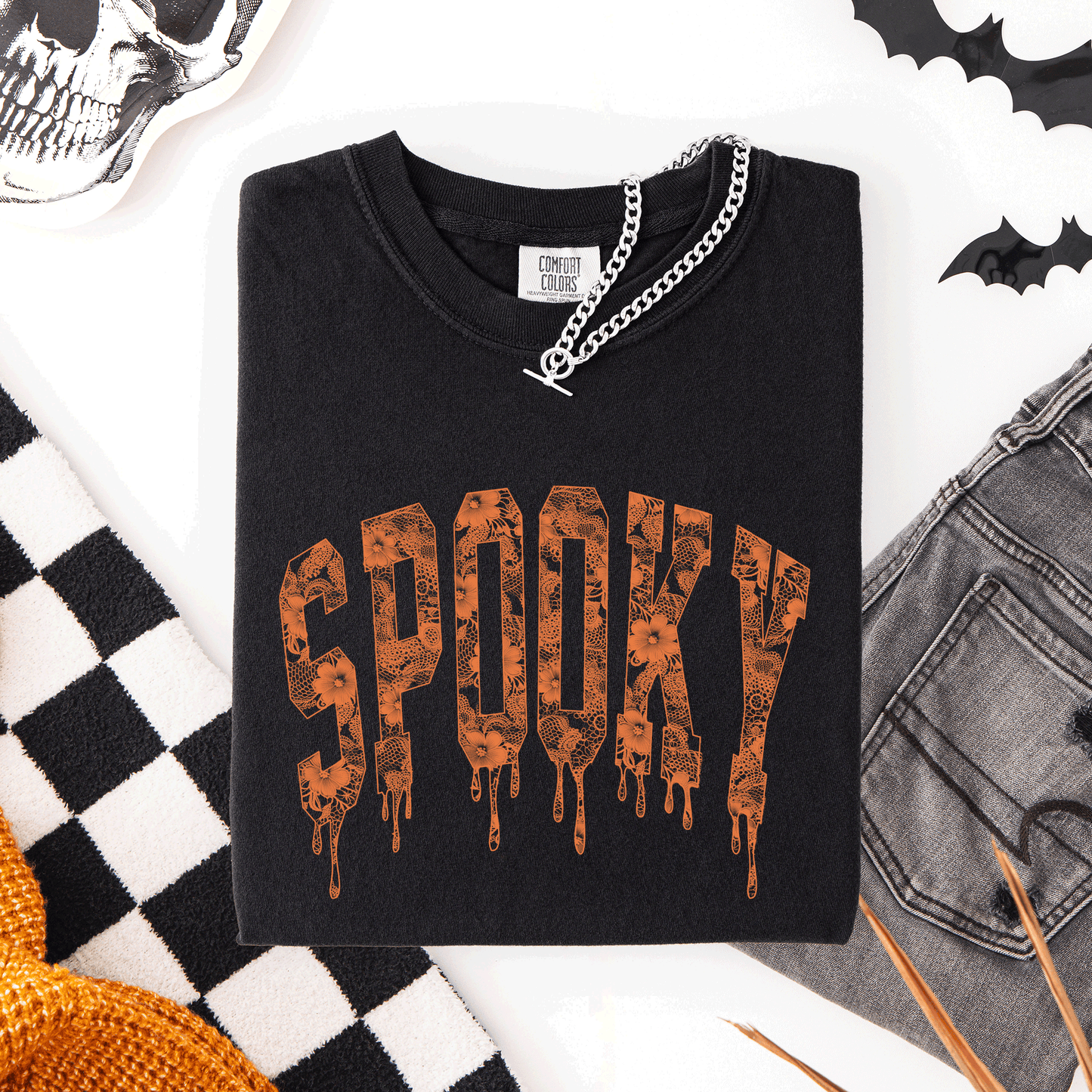 Spooky, Faux Lace, Halloween, Coquette, Comfort Colors T-Shirt