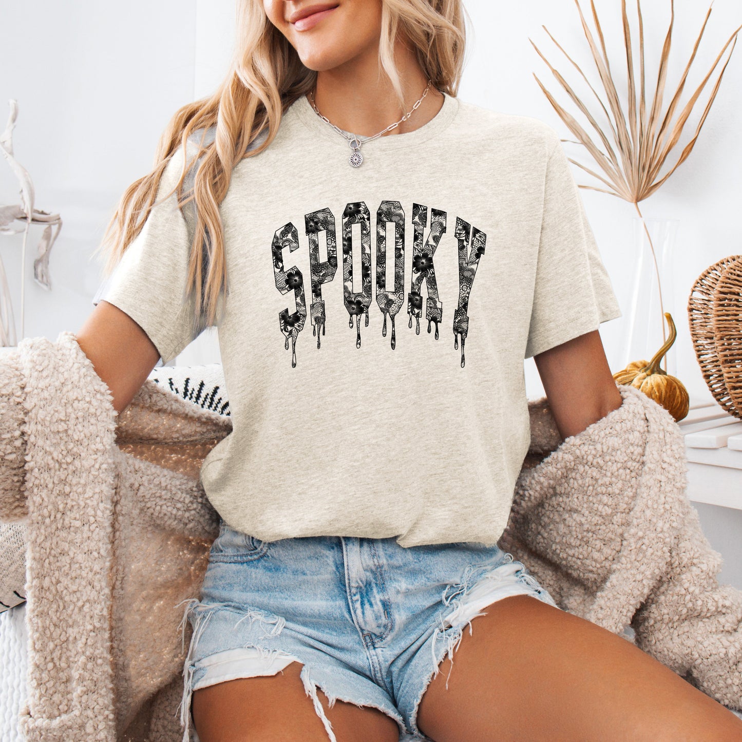 Spooky, Faux Lace, Halloween, Coquette, Tshirt