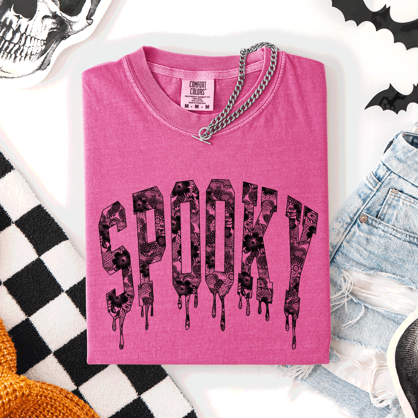 Spooky, Faux Lace, Halloween, Coquette, Comfort Colors T-Shirt