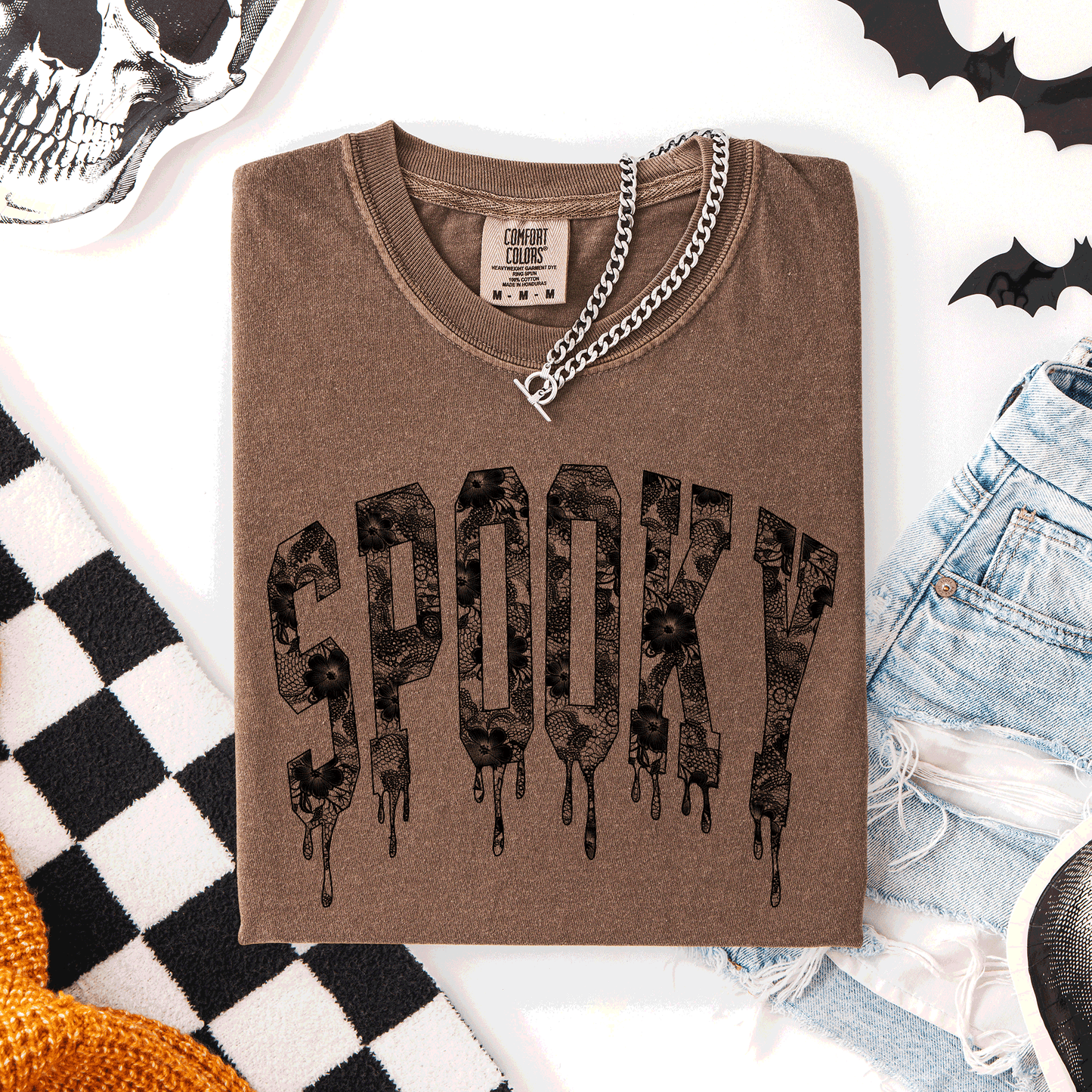 Spooky, Faux Lace, Halloween, Coquette, Comfort Colors T-Shirt