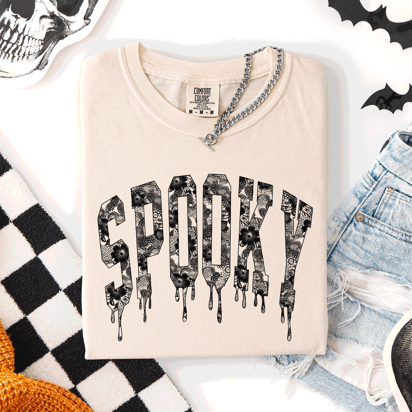 Spooky, Faux Lace, Halloween, Coquette, Comfort Colors T-Shirt