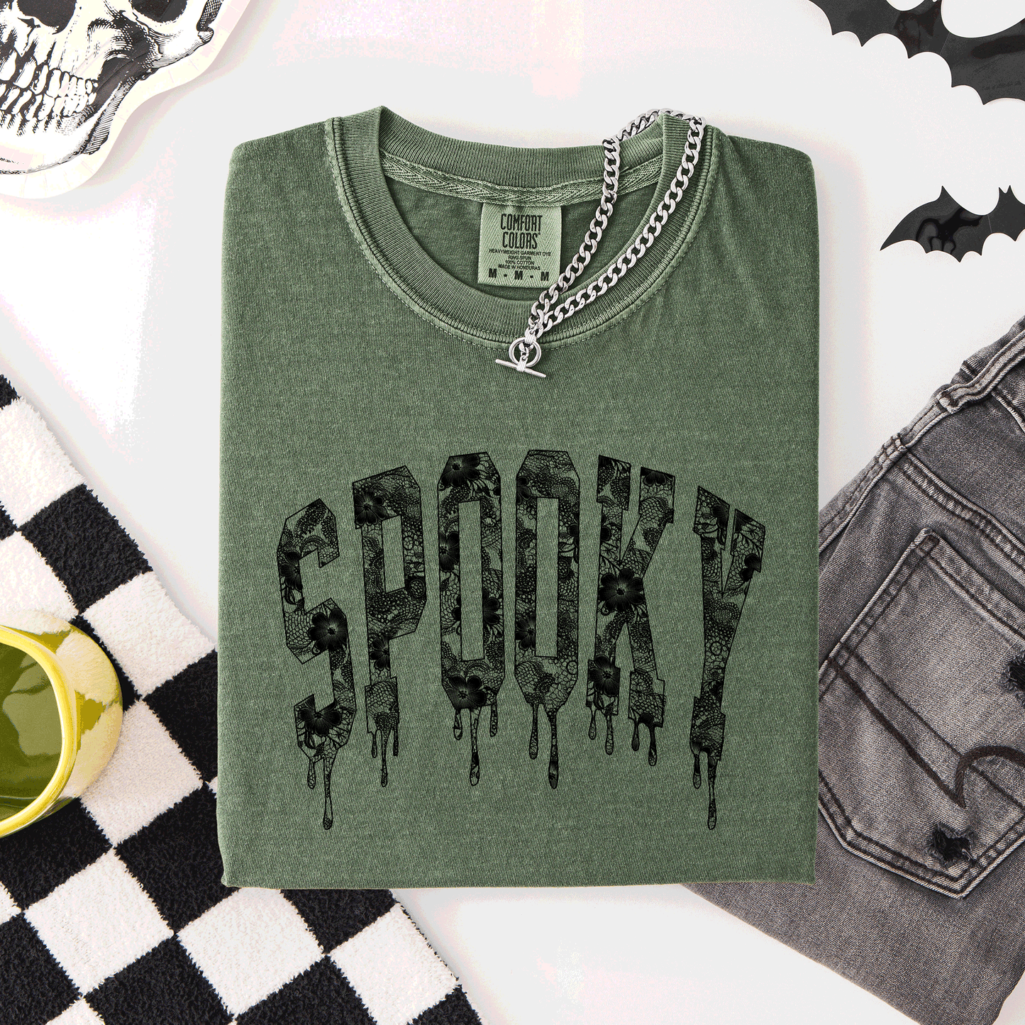 Spooky, Faux Lace, Halloween, Coquette, Comfort Colors T-Shirt