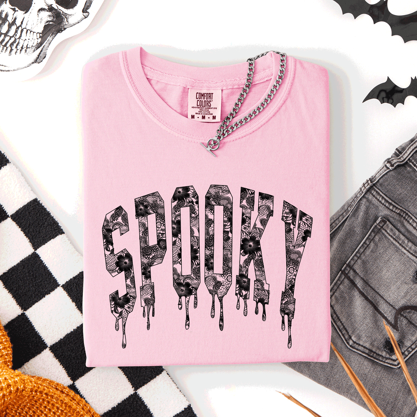 Spooky, Faux Lace, Halloween, Coquette, Comfort Colors T-Shirt