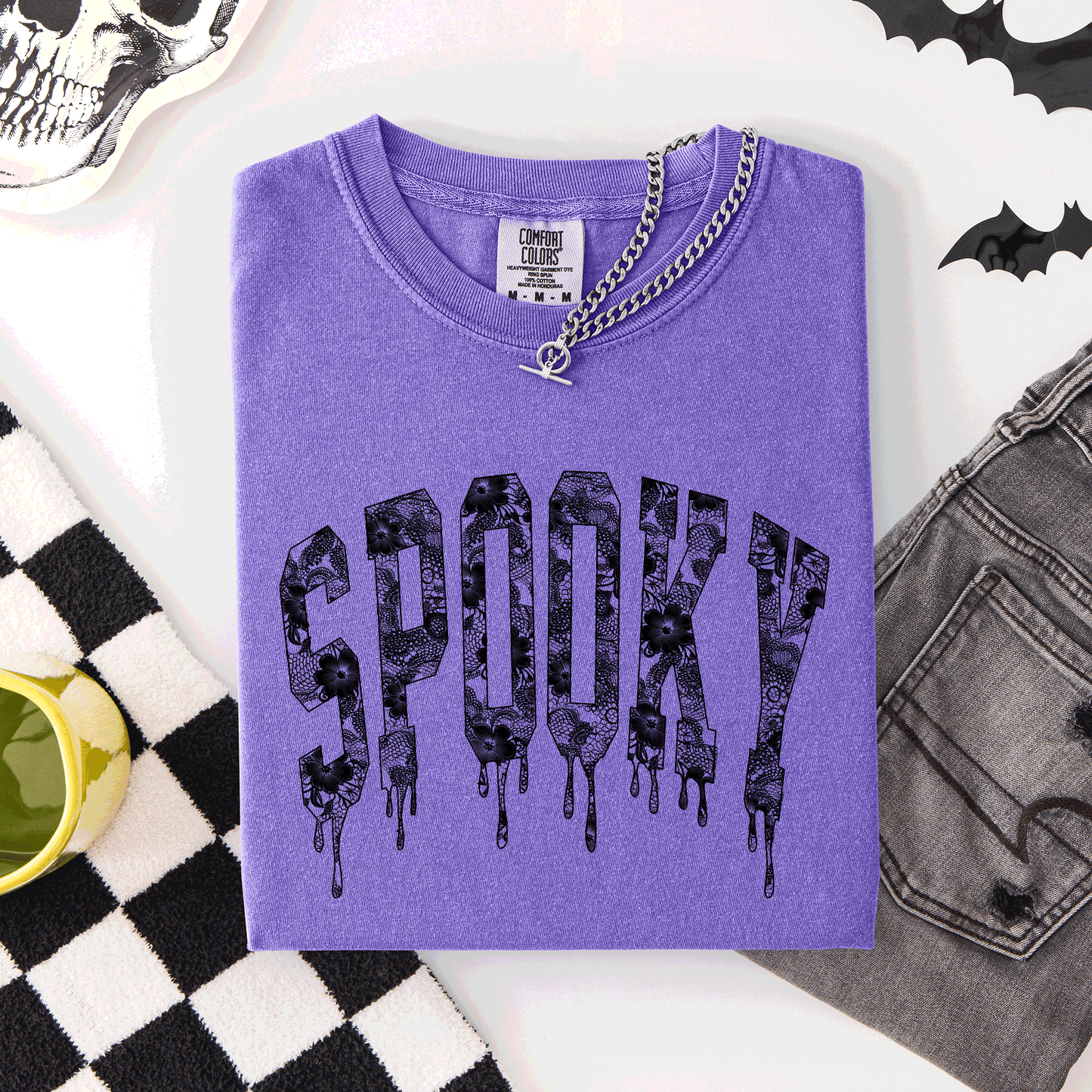 Spooky, Faux Lace, Halloween, Coquette, Comfort Colors T-Shirt
