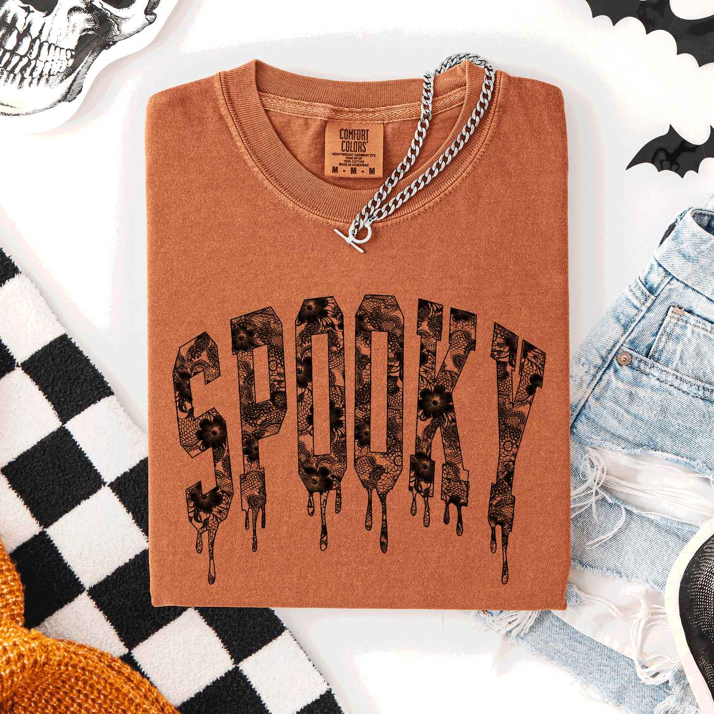Spooky, Faux Lace, Halloween, Coquette, Comfort Colors T-Shirt