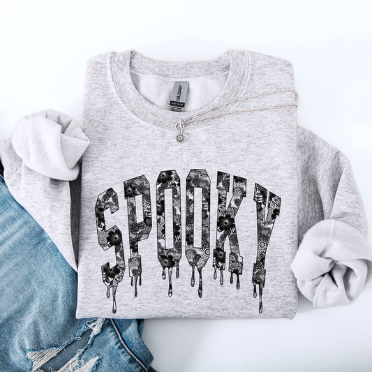 Spooky, Faux Lace, Halloween, Coquette Sweatshirt