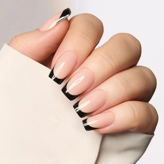 Classic Black French Square Long Lasting Press On Nails Nail Pop Studio