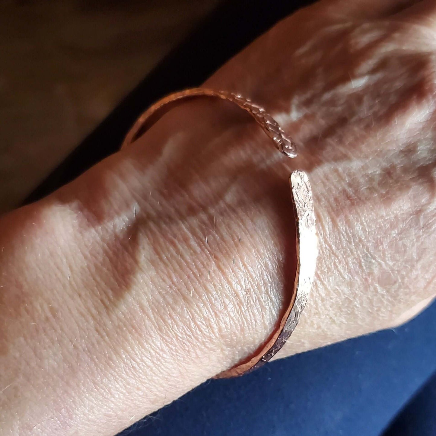 Stackable Copper Hammered Double Canted Angle Bangles Alexa Martha