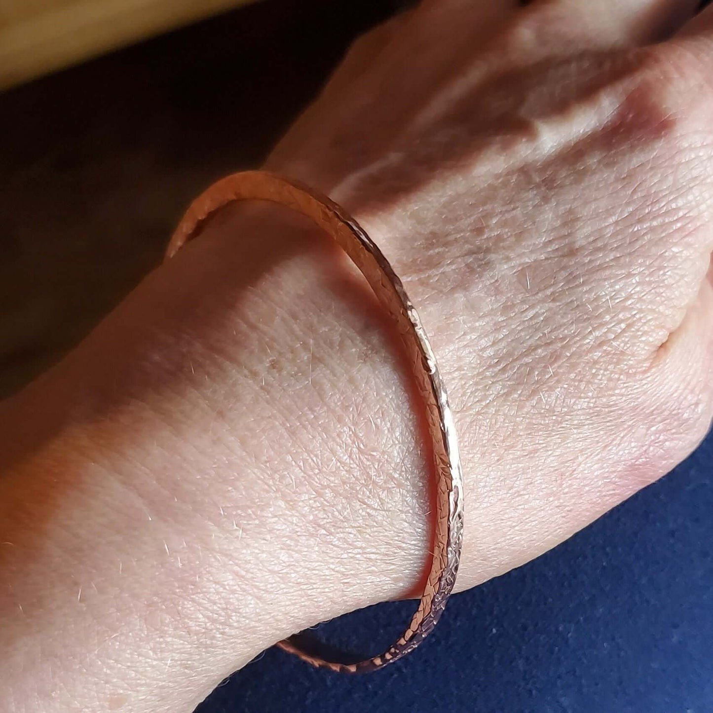 Stackable Copper Hammered Double Canted Angle Bangles Alexa Martha