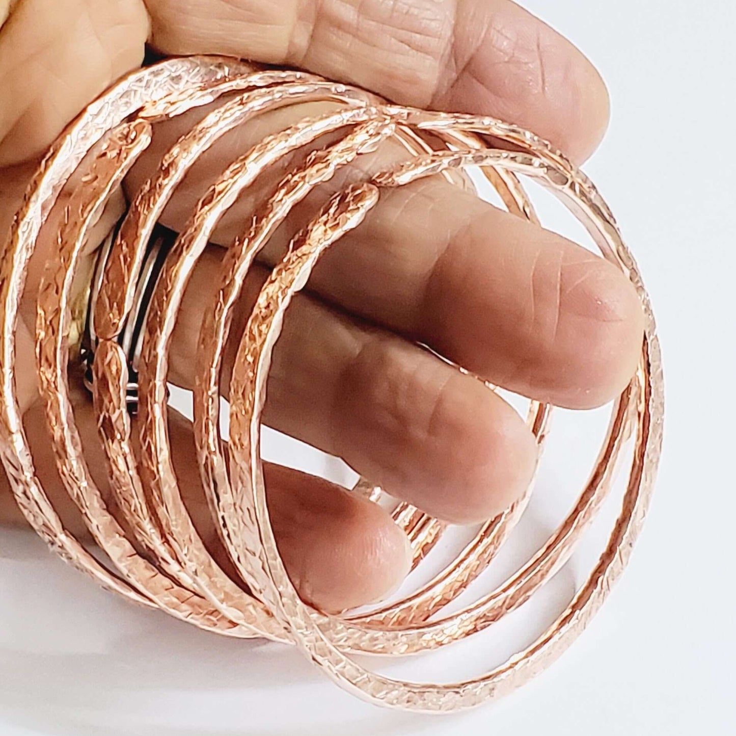 Stackable Copper Hammered Double Canted Angle Bangles Alexa Martha