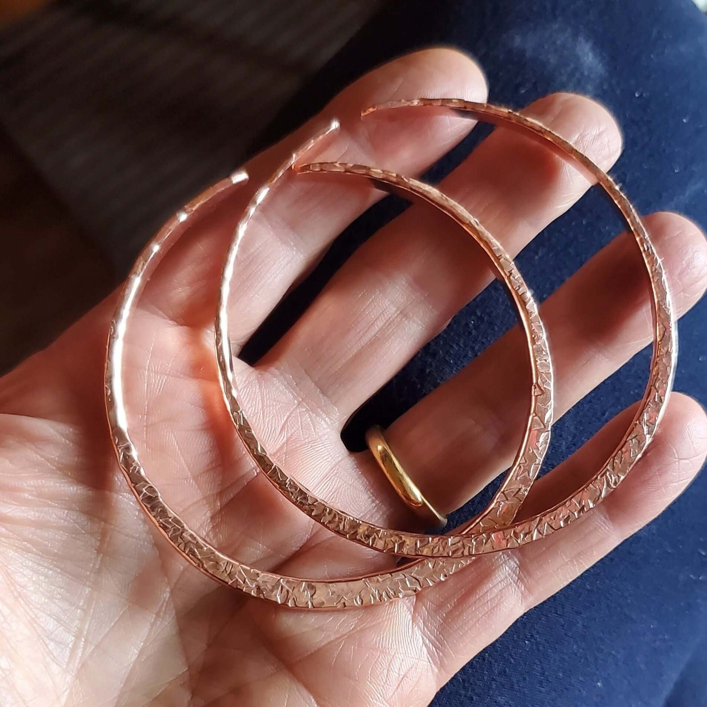 Stackable Copper Hammered Double Canted Angle Bangles Alexa Martha
