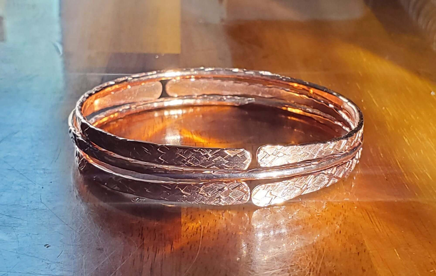 Stackable Copper Hammered Double Canted Angle Bangles Alexa Martha